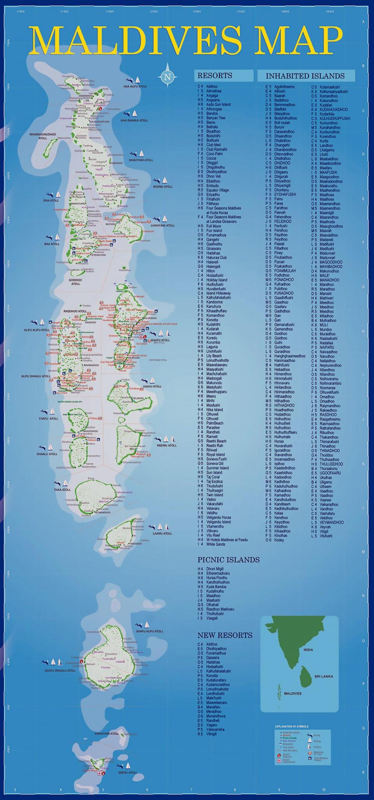 mapa das illas maldivas resorts