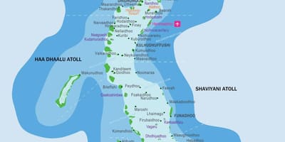 Mapa de maldivas e os países veciños